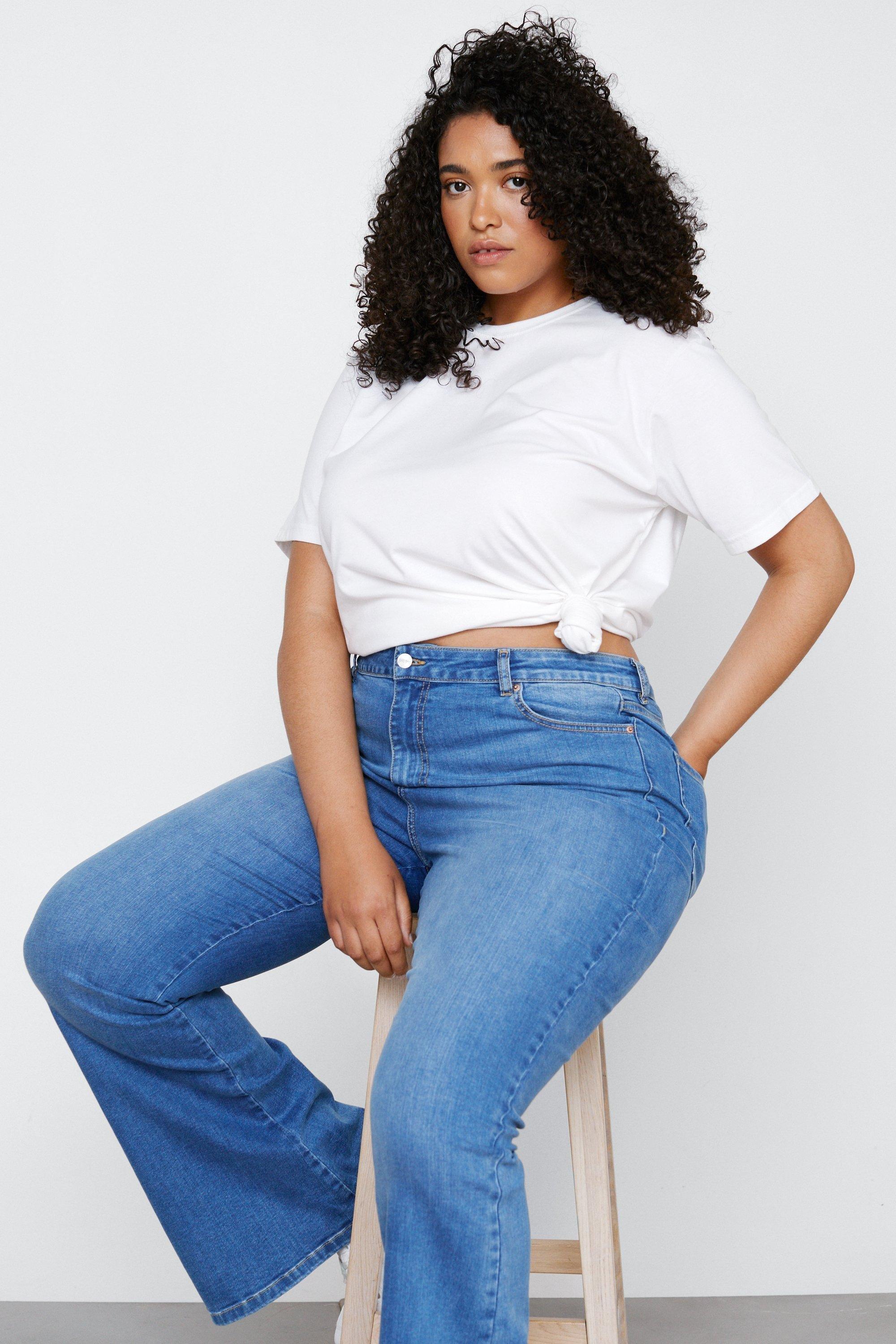 Stretch flare outlet jeans plus size